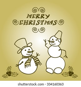 Christmas card template. Large and small snowmen.
