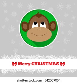 Christmas card template with monkey face in the circle 