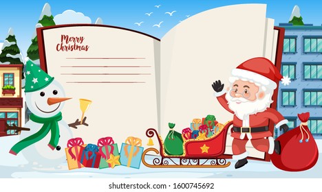 Christmas card template with Santa and snowman illustration