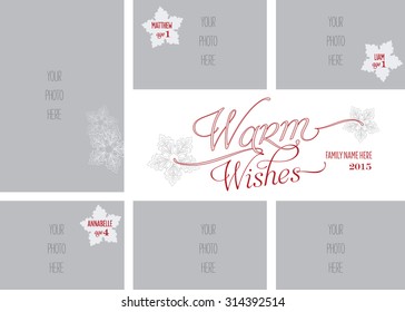 Christmas Card Template With Snowflakes - Multi Photo - Vector