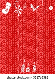 Christmas card template with stylized sweater background. Vector illustration