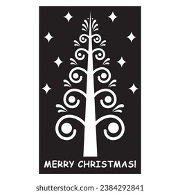 Christmas card template with a Christmas tree in the cutting style