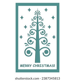 Christmas card template with a Christmas tree in the cutting style