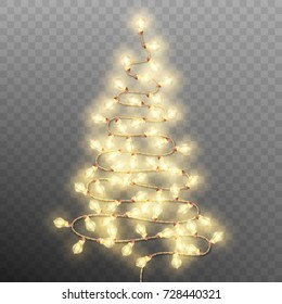 Christmas card template with tree formed garland lights on transparent background. And also includes EPS 10 vector