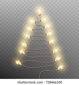 Christmas card template with tree formed garland lights on transparent background. And also includes EPS 10 vector