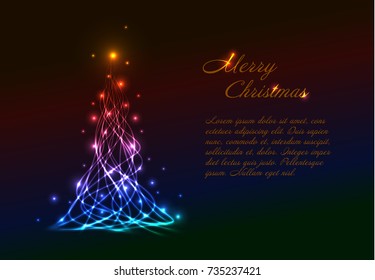 Christmas card template with christmas tree made from plasma light effects