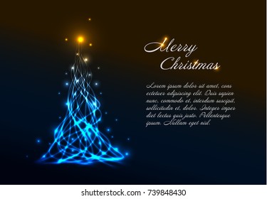 Christmas card template with christmas tree made from plasma light effects