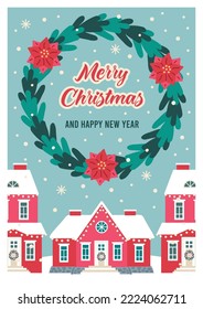 Christmas card template. Vector illustration. Retro style