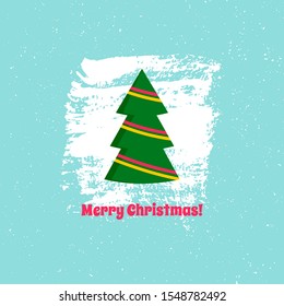 Christmas card with text. Vector isolated illustration. Christmas tree on blue background. For using on posters, leaflets, invitations, greeting cards, web design, for printing on clothes, cups.