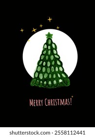 Christmas card texture card black background dark tone green Christmas tree lights decoration