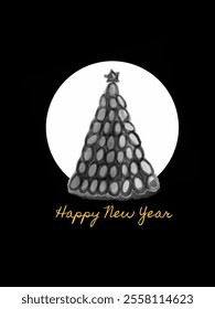 Christmas card texture card black background dark tone black Christmas tree lights decoration