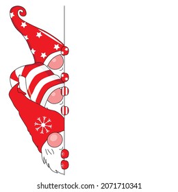 Christmas card. Three cute gnomes with poster. Blank space for text