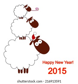 Christmas card with three fun sheep