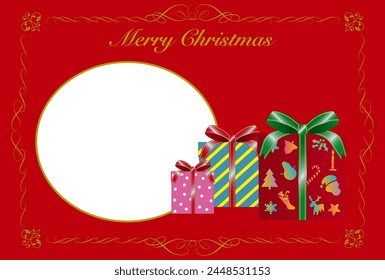 Weihnachtskarte mit drei Geschenkboxen