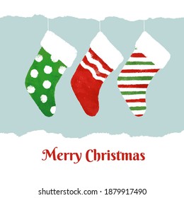 Christmas card with three hanging socks, simple design