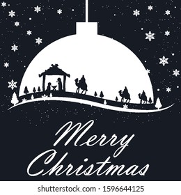 Christmas card Three Kings and Jesus Mary Joseph, vector art illustration.