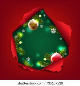 Christmas Card With Torn Gradient Mesh Vector Illustration