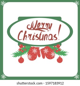 
Christmas card  with a  Christmas toys and  green christmas twigs