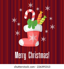 Christmas card with traditional sock or stocking