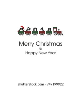Christmas card with train with penguin