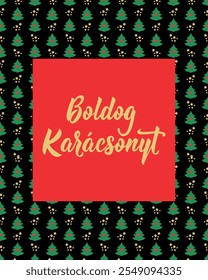 Christmas card. Translation from Hungarian - Merry Christmas. Holiday lettering. Hand drawn vector illustration. Modern calligraphy.