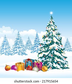 Christmas card with Christmas tree