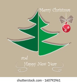 Christmas card with tree and christmas ball