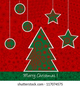 Christmas card with Christmas tree and balls