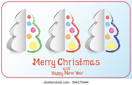 christmas card with christmas tree and christmas balls