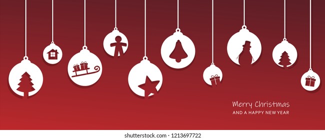 christmas card with tree balls decoration red and white vector illustration EPS10