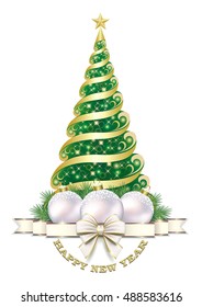 Christmas card with Christmas tree and balls on a white background