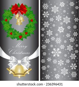 Christmas card with a Christmas tree with a bow, a ribbon and a Christmas bell. vector