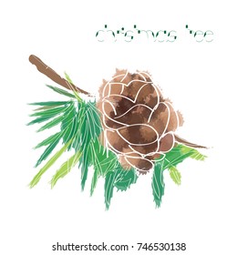 Christmas card with a christmas tree branch. Vector illustration for card or poster, print on clothes.  