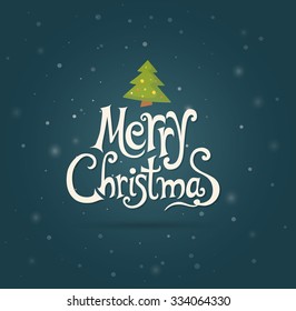 Christmas card with tree and calligraphic on a dark background eps10
