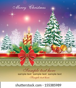 Christmas card with Christmas tree and candles