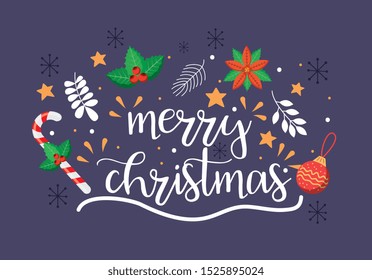christmas card with tree candy star snowflakes. vector illustration