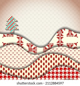 Christmas card with Christmas tree in carving paper style.
