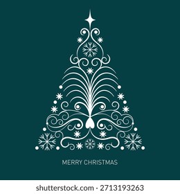 Weihnachtskarte. Weihnachtsbaum aus eleganten kalligrafischen Wirbeln