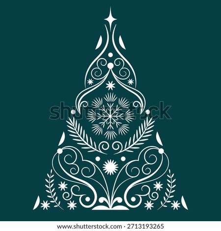 Christmas card. Christmas tree composed of elegant calligraphic swirls
