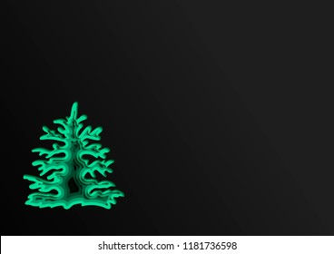 Christmas card with a Christmas tree, cut from paper. Vector illustration.Spruce.