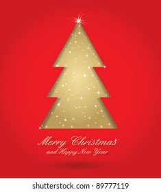 Christmas card with tree formed from paper. Christmas postcard for your design, eps 10.