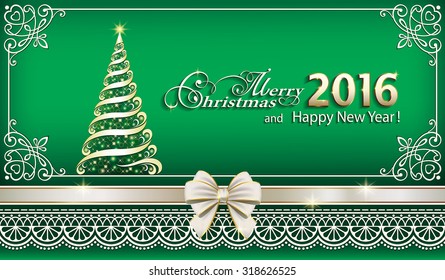 Christmas card with a Christmas tree in a frame with an ornament