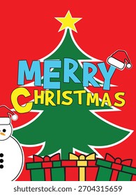 Tarjeta de Navidad con árbol y regalo 