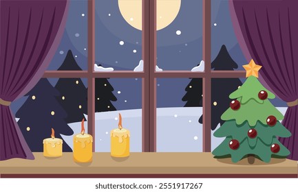 christmas card with christmas tree and gifts