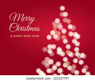 Christmas card, christmas tree glitter, twinkled bright, red background
