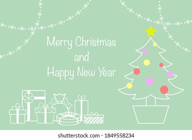 Christmas card with Christmas tree and green background