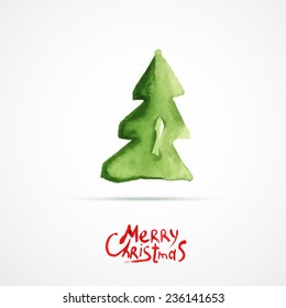 Christmas card with Christmas tree. Hand drawn watercolor Christmas Trees.