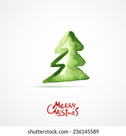 Christmas card with Christmas tree. Hand drawn watercolor Christmas Trees.