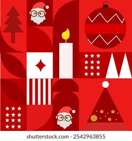 christmas card with christmas tree, Happy Christmas poster,  flat christmas template