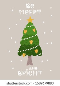 Christmas card with tree. Illustration for christmas holidays.